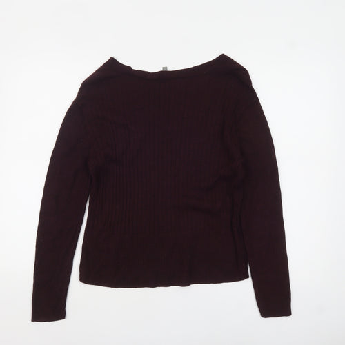 Oasis Womens Burgundy V-Neck Ribbed Knit Jumper Size L