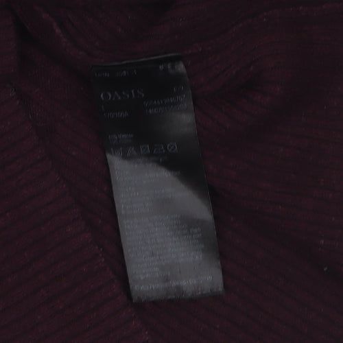 Oasis Womens Burgundy V-Neck Ribbed Knit Jumper Size L