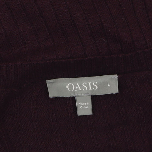 Oasis Womens Burgundy V-Neck Ribbed Knit Jumper Size L