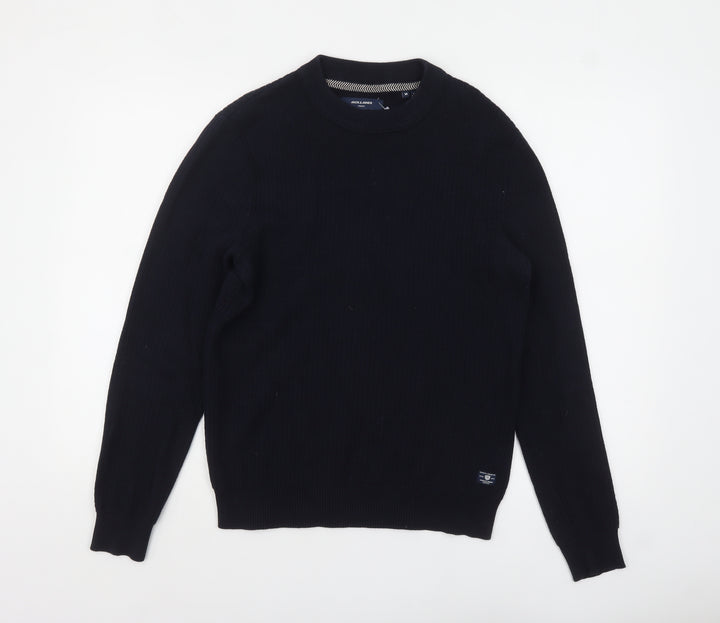 Jack & Jones Men's Black Cotton Crew Neck Pullover Jumper M