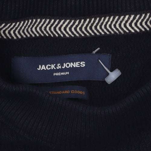 Jack & Jones Men's Black Cotton Crew Neck Pullover Jumper M