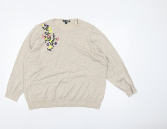 Bonmarché Women’s Beige Floral Embroidered Jumper Size 22