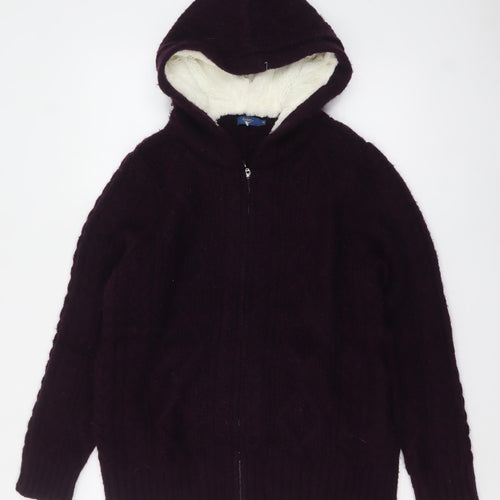 Cotton Traders Women’s Purple Hooded Cable Knit Full Zip Jumper Size 16