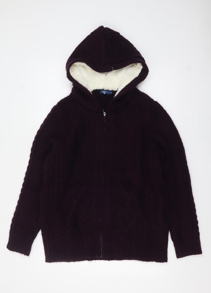 Cotton Traders Women’s Purple Hooded Cable Knit Full Zip Jumper Size 16