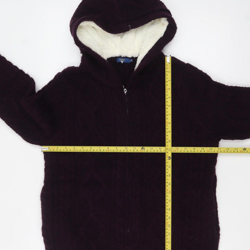 Cotton Traders Women’s Purple Hooded Cable Knit Full Zip Jumper Size 16
