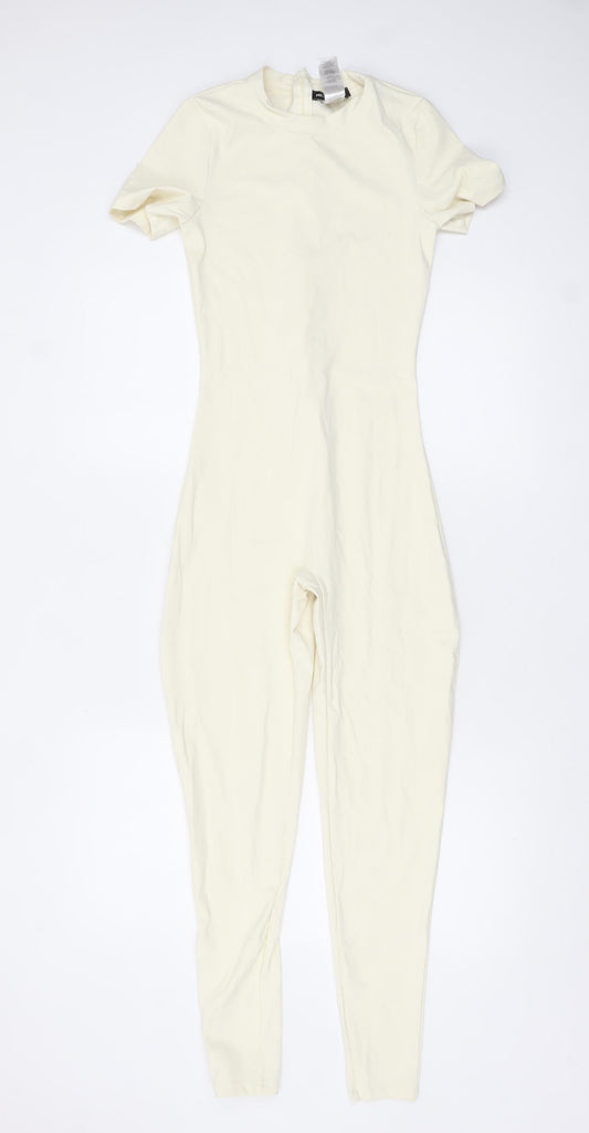PrettyLittleThing Women’s Ivory Short Sleeve Slim Fit Catsuit Size 8