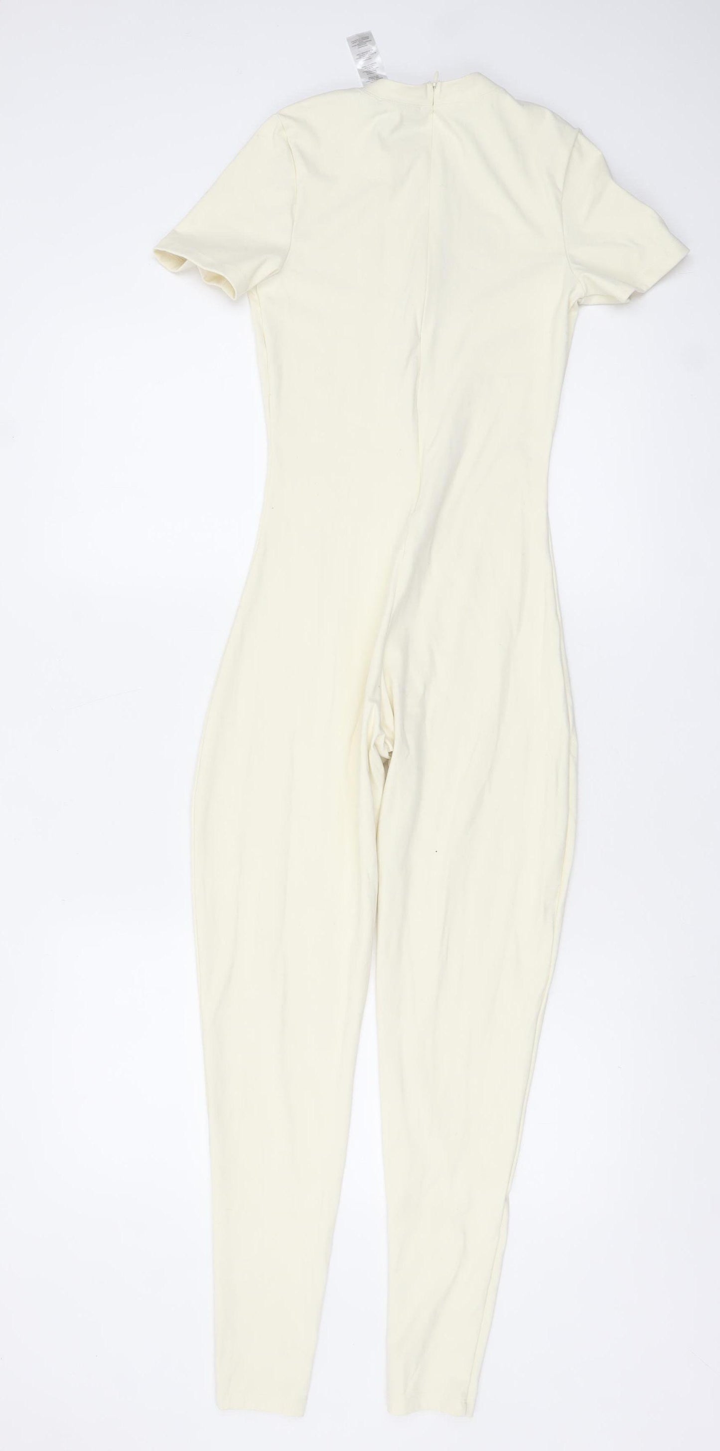 PrettyLittleThing Women’s Ivory Short Sleeve Slim Fit Catsuit Size 8