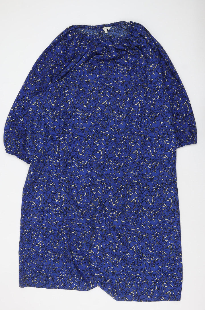 Next Women Blue Floral Shift Dress Size 14 3/4 Sleeve