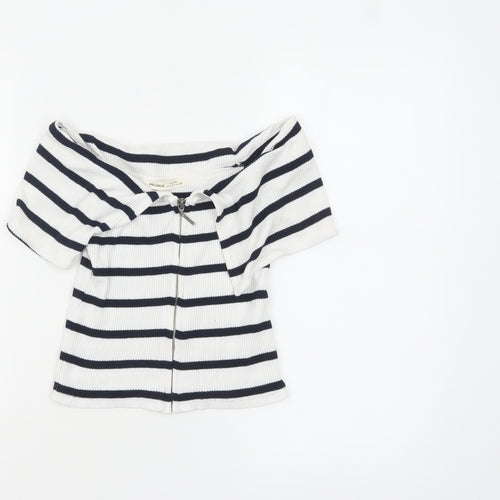 Pull & Bear Women’s White Striped Off Shoulder Cropped Top Size S