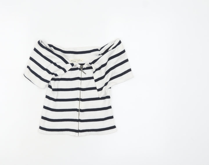 Pull & Bear Women’s White Striped Off Shoulder Cropped Top Size S