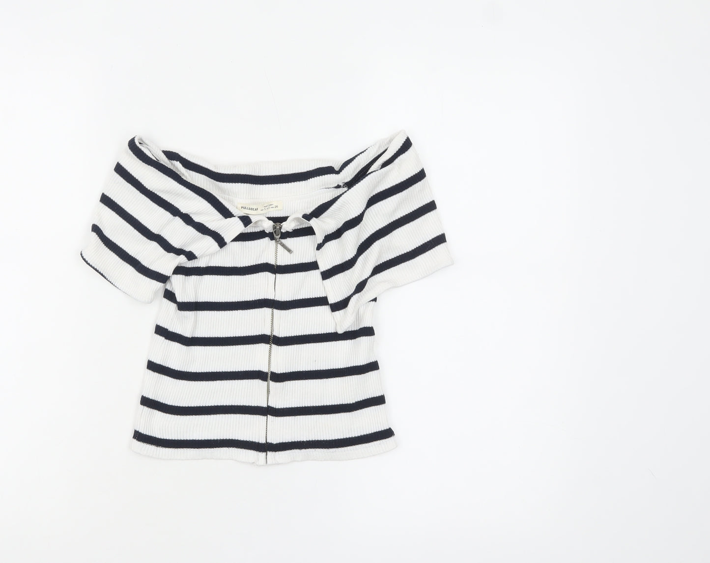 Pull & Bear Women’s White Striped Off Shoulder Cropped Top Size S