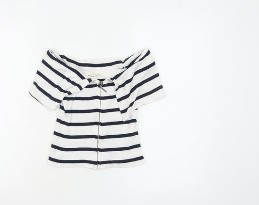 Pull & Bear Women’s White Striped Off Shoulder Cropped Top Size S
