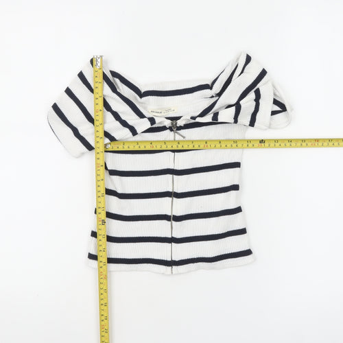 Pull & Bear Women’s White Striped Off Shoulder Cropped Top Size S