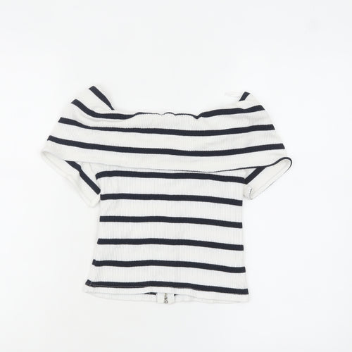 Pull & Bear Women’s White Striped Off Shoulder Cropped Top Size S