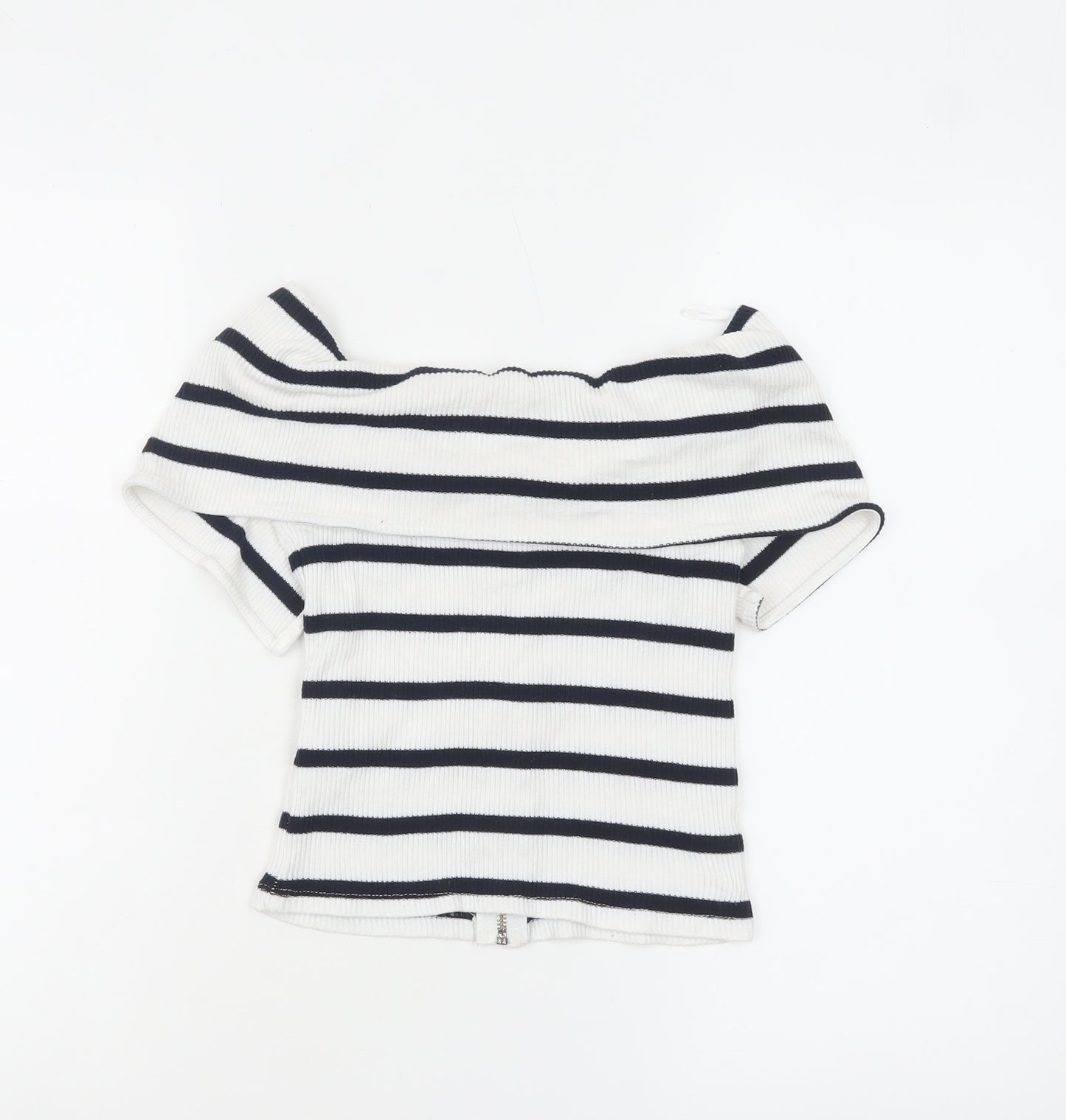 Pull & Bear Women’s White Striped Off Shoulder Cropped Top Size S