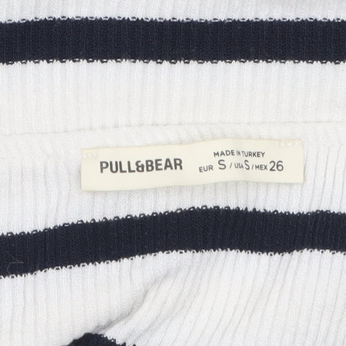 Pull & Bear Women’s White Striped Off Shoulder Cropped Top Size S