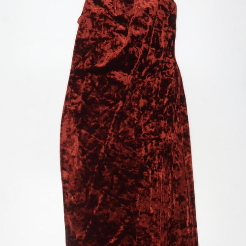 Topshop Women’s Brown Velvet Slip Dress Size 8 Long V-Neck Partywear