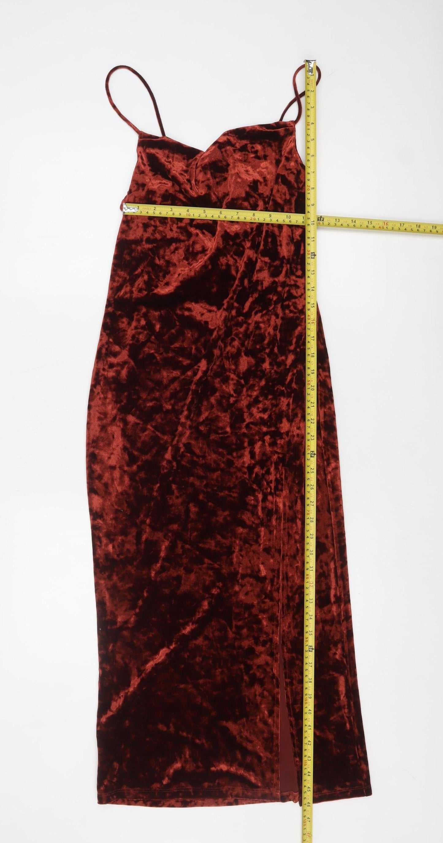 Topshop Women’s Brown Velvet Slip Dress Size 8 Long V-Neck Partywear