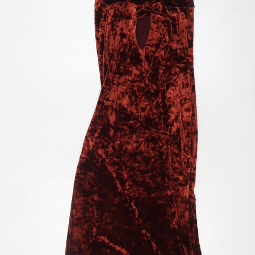 Topshop Women’s Brown Velvet Slip Dress Size 8 Long V-Neck Partywear