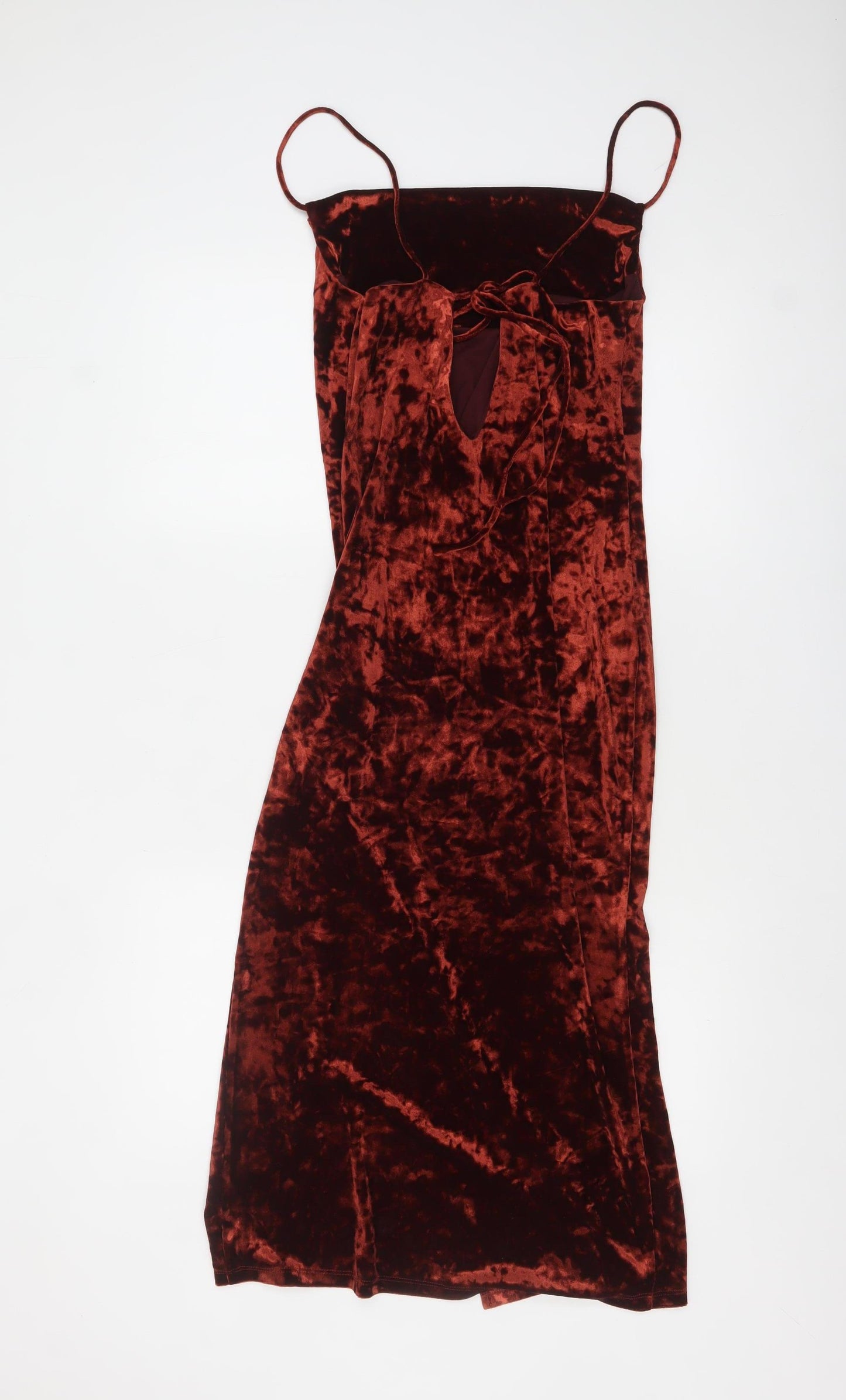 Topshop Women’s Brown Velvet Slip Dress Size 8 Long V-Neck Partywear
