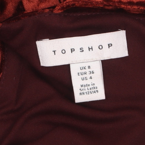 Topshop Women’s Brown Velvet Slip Dress Size 8 Long V-Neck Partywear