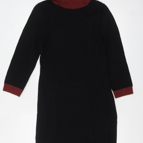 Jaeger Women Black Wool Knit Roll Neck Sweater Dress S