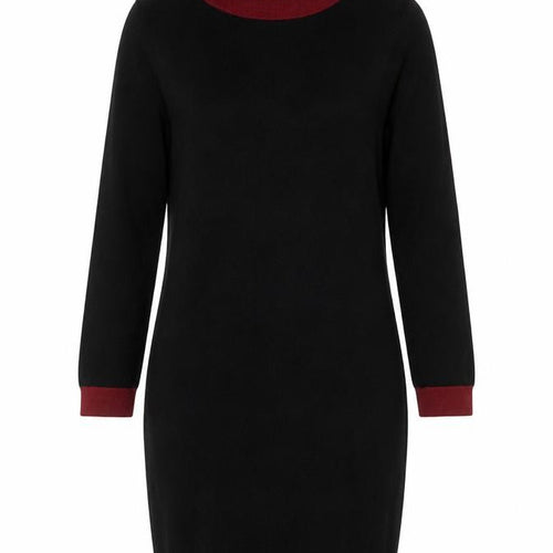 Jaeger Women Black Wool Knit Roll Neck Sweater Dress S