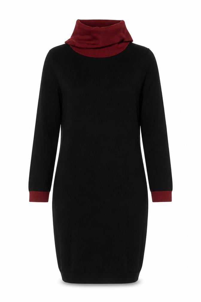 Jaeger Women Black Wool Knit Roll Neck Sweater Dress S
