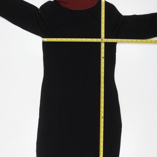 Jaeger Women Black Wool Knit Roll Neck Sweater Dress S