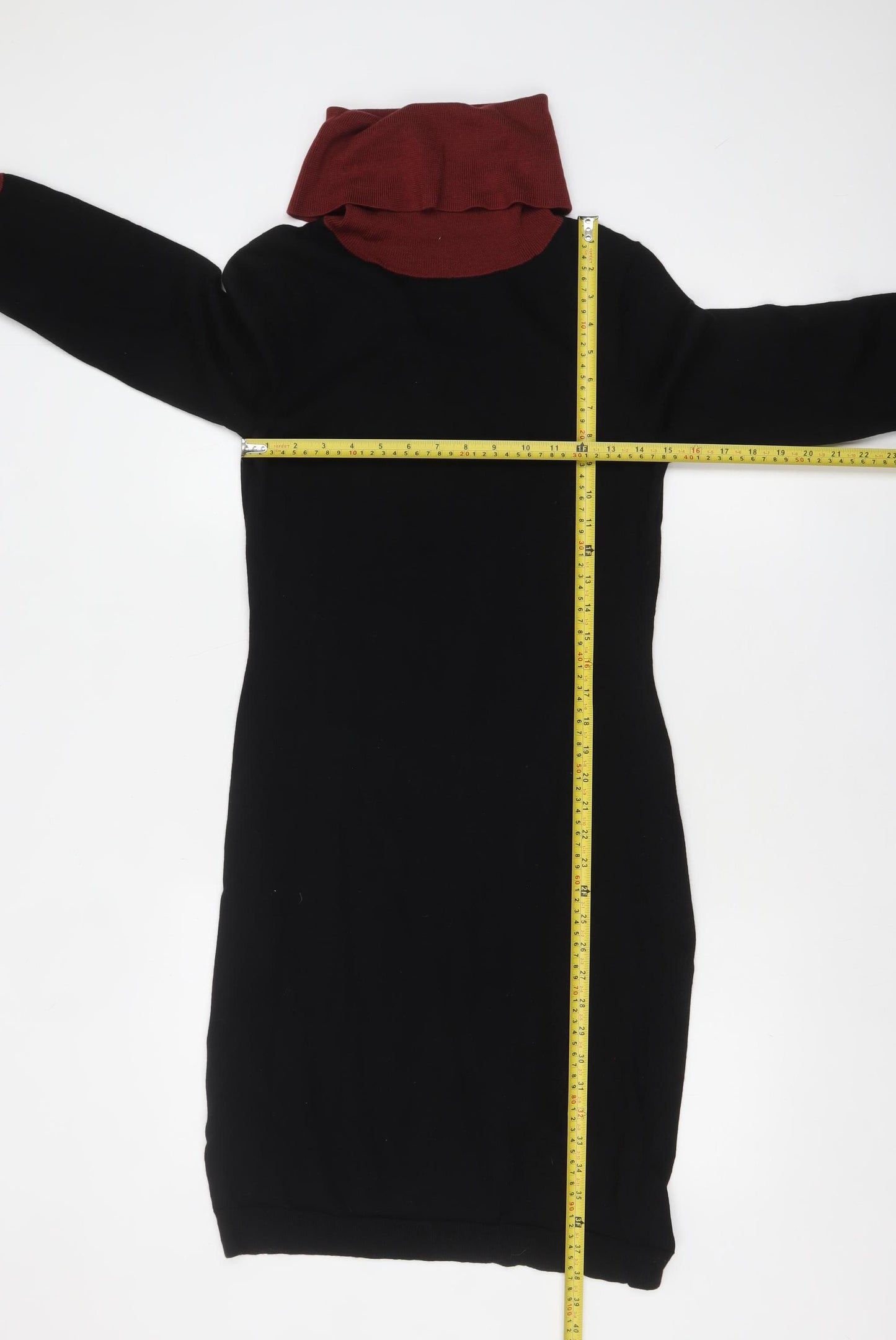 Jaeger Women Black Wool Knit Roll Neck Sweater Dress S