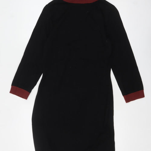 Jaeger Women Black Wool Knit Roll Neck Sweater Dress S