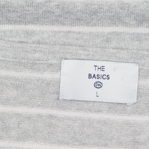 C&A Women Grey Striped V-Neck Cotton Knit Jumper L