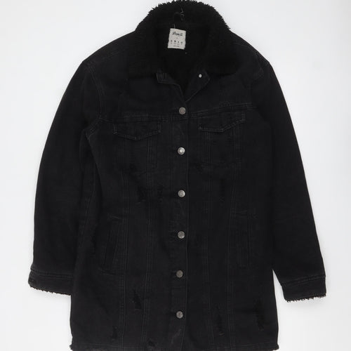 Denim Co. Women's Black Mid-Length Denim Jacket Size 10