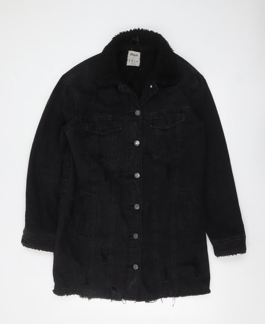 Denim Co. Women's Black Mid-Length Denim Jacket Size 10