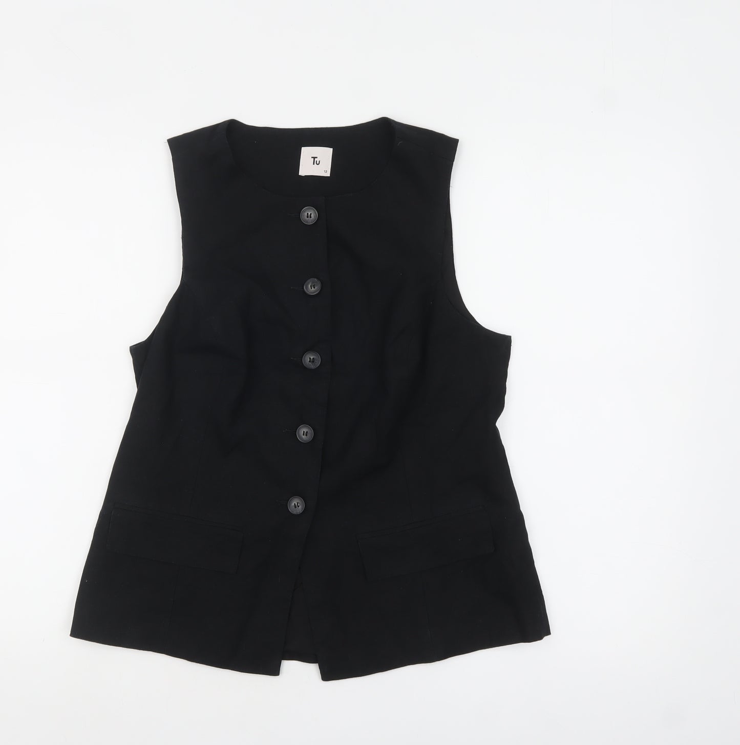 Tu Women Black Linen Blend Suit Waistcoat Size 12 Sleeveless Smart