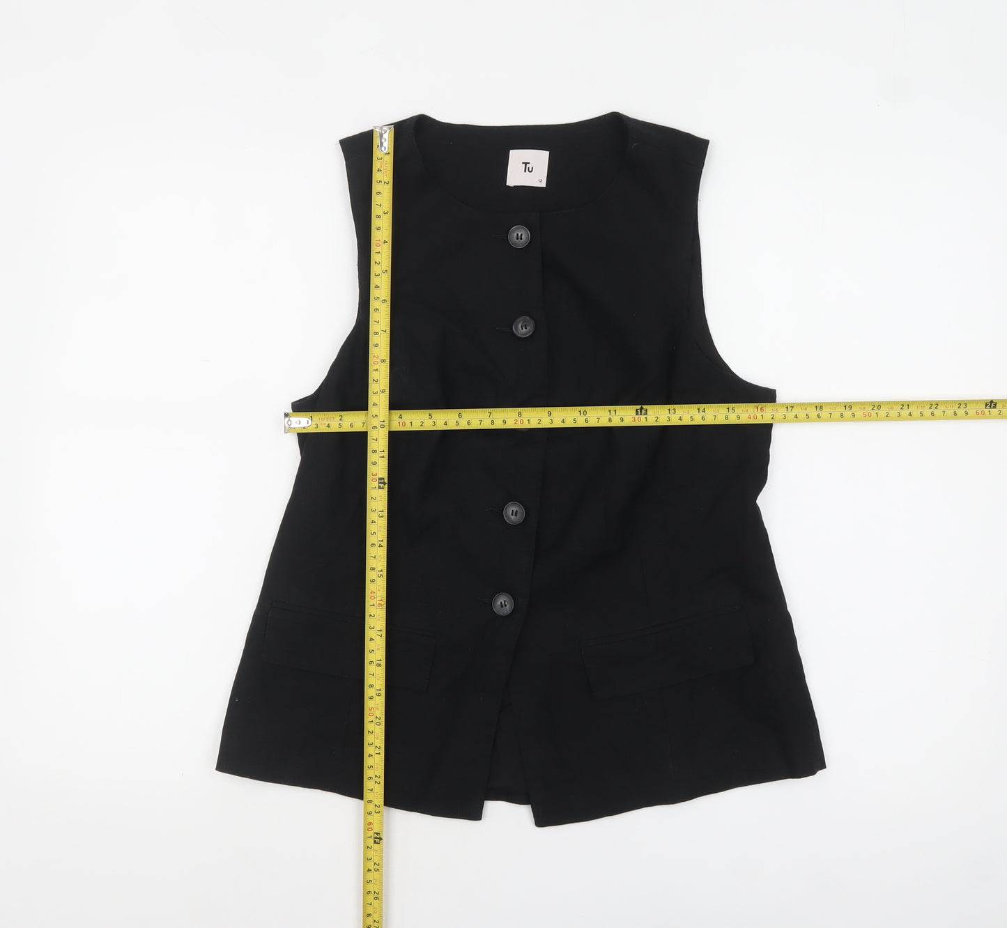 Tu Women Black Linen Blend Suit Waistcoat Size 12 Sleeveless Smart