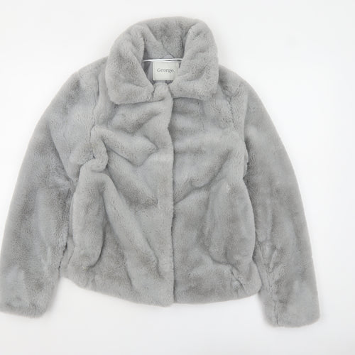 George Women’s Grey Faux Fur Coat XS Soft Lined Winter Overcoat