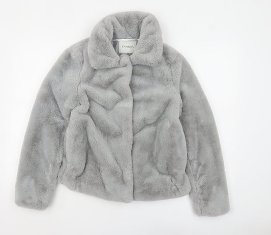George Women’s Grey Faux Fur Coat XS Soft Lined Winter Overcoat
