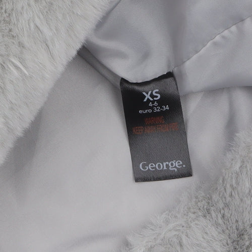 George Women’s Grey Faux Fur Coat XS Soft Lined Winter Overcoat