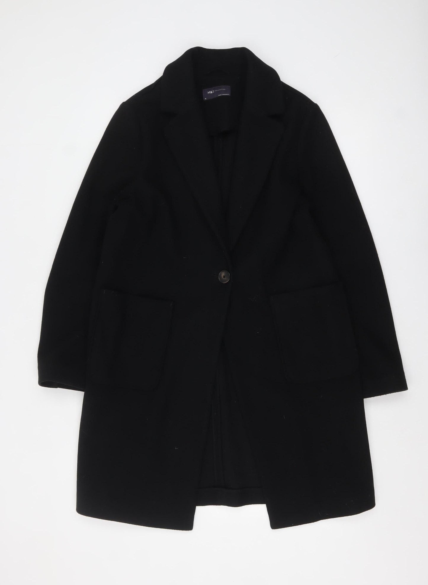 Marks and Spencer Women's Black Long Overcoat Size 10 Classic Style