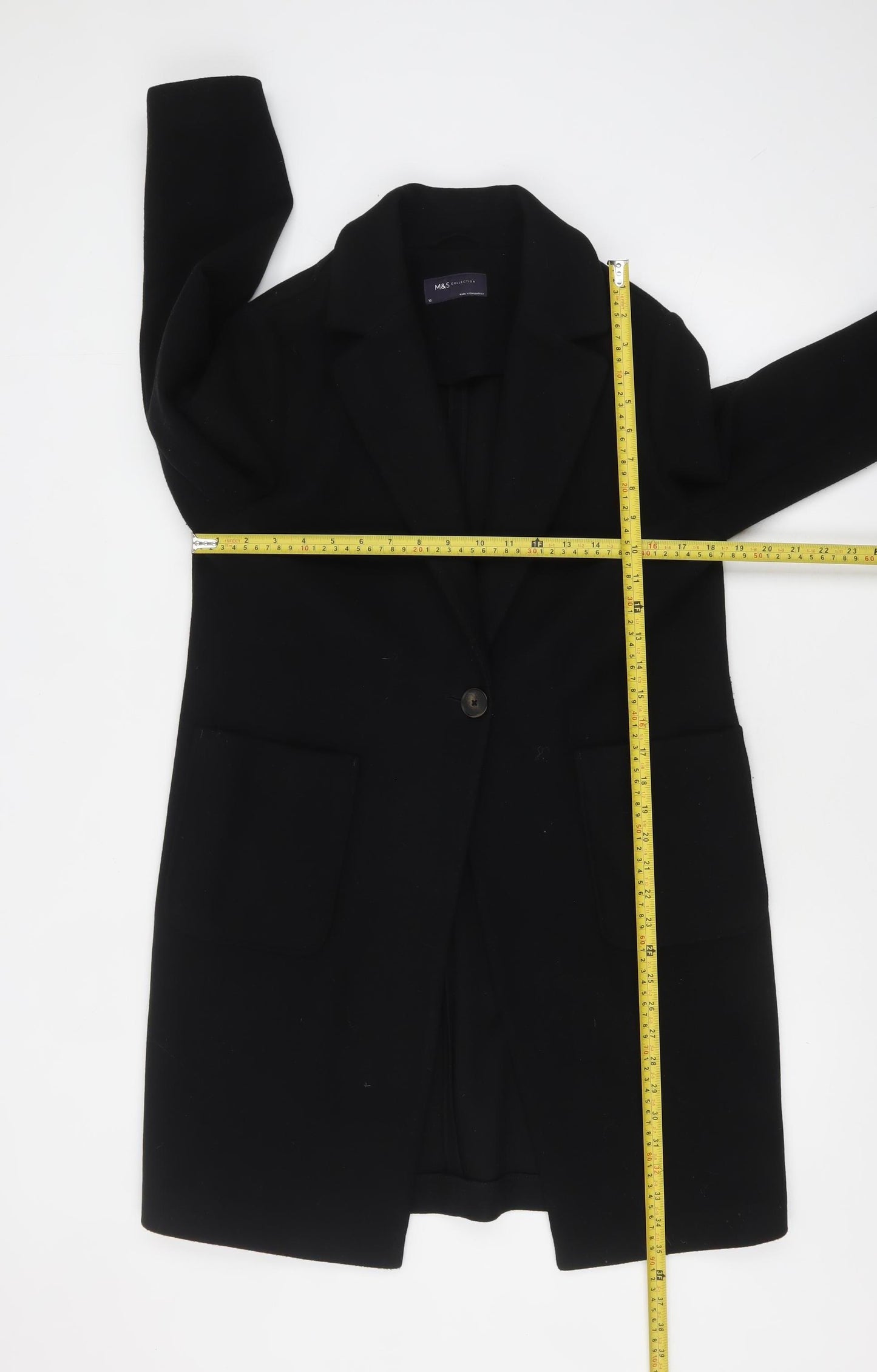 Marks and Spencer Women's Black Long Overcoat Size 10 Classic Style