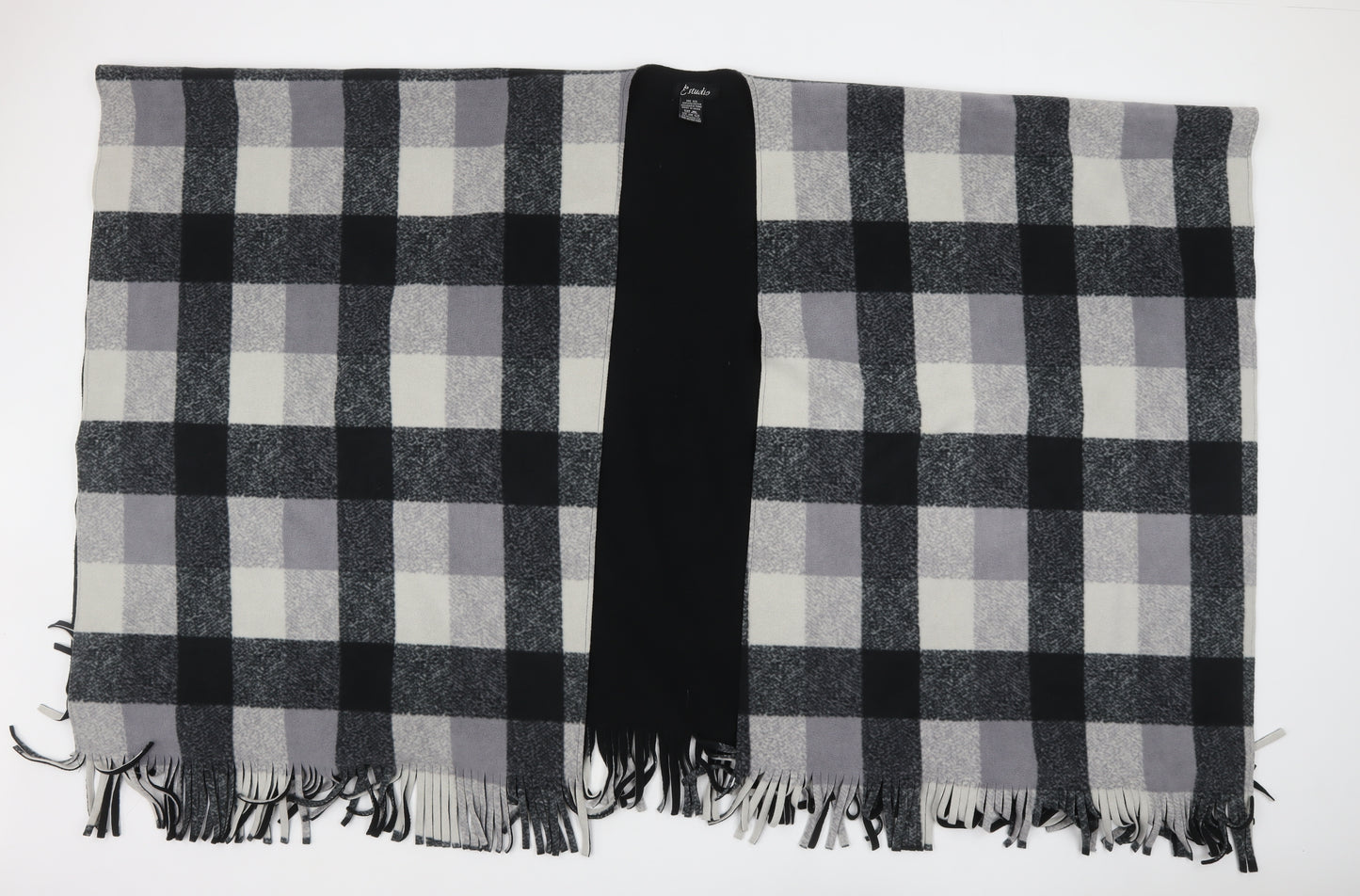 Estudio Women Grey Check Poncho One Size Fleece Fringe Wrap