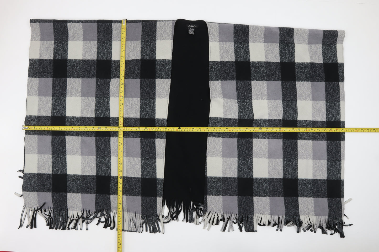 Estudio Women Grey Check Poncho One Size Fleece Fringe Wrap