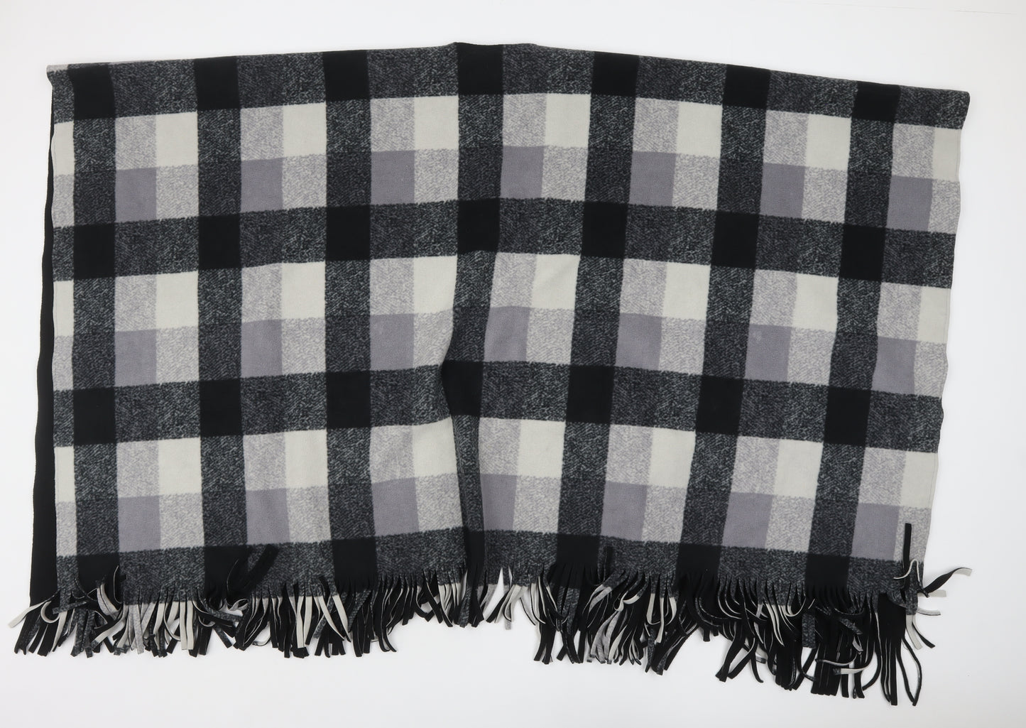 Estudio Women Grey Check Poncho One Size Fleece Fringe Wrap