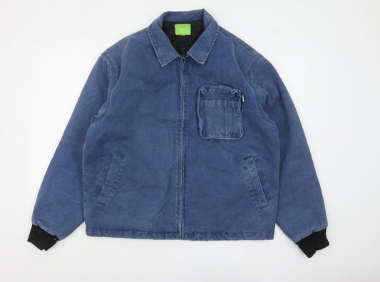 HUF Men's Blue Cotton Bomber Jacket Size S Lined Zip Casual