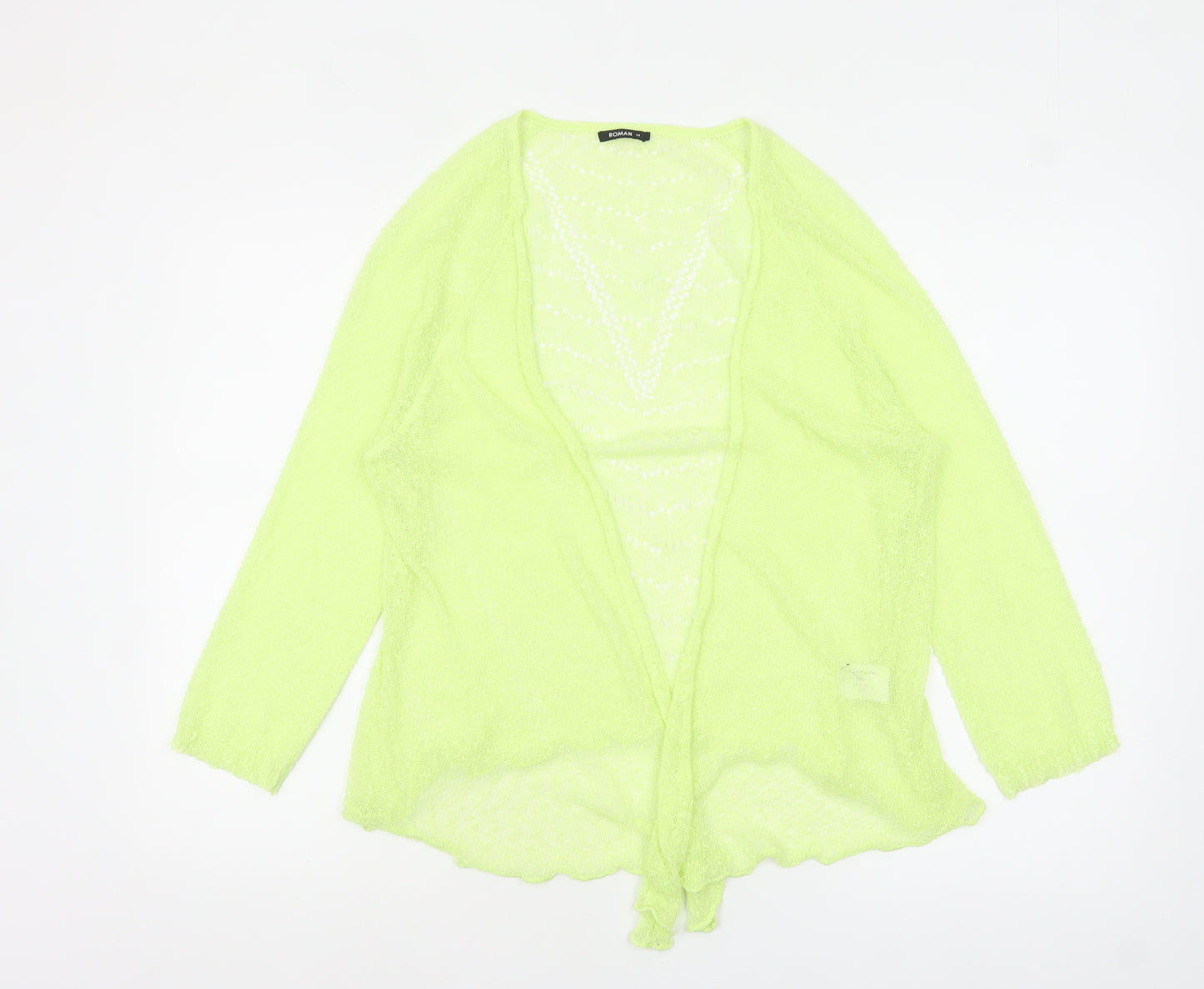 Roman Womens Yellow Open Knit Long Sleeve Cardigan Size 14