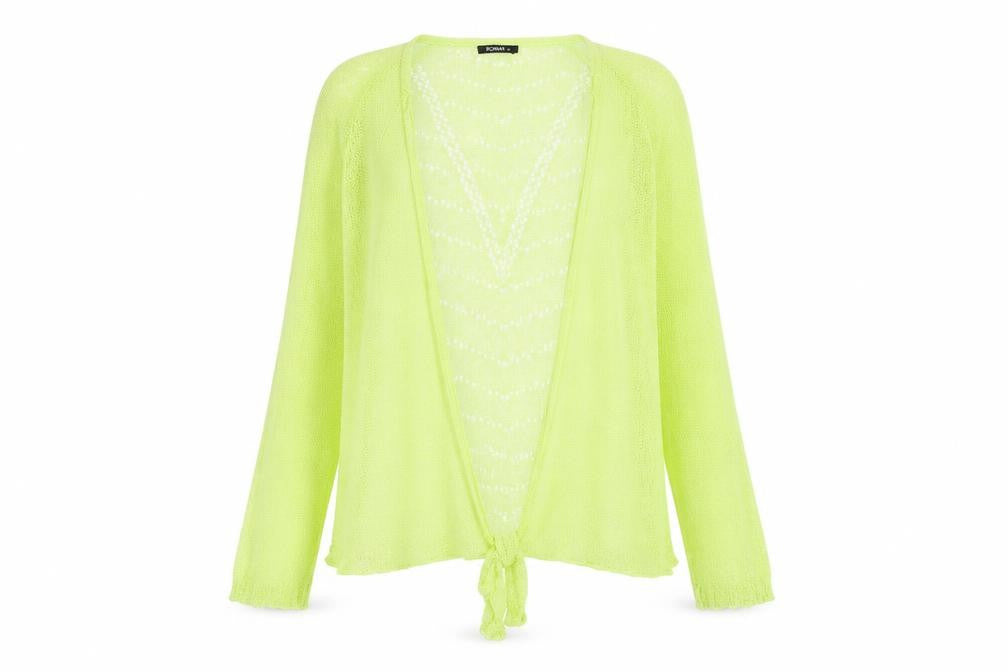 Roman Womens Yellow Open Knit Long Sleeve Cardigan Size 14