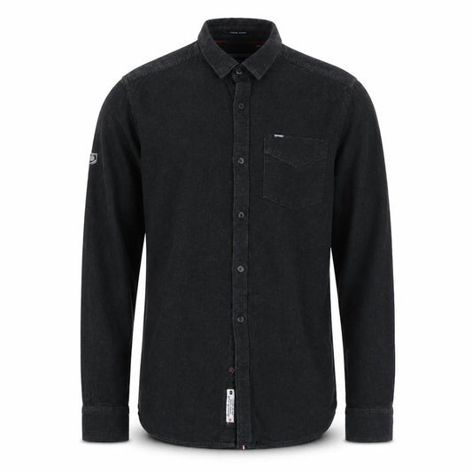 Front view of Superdry Men’s Black Flannel Button-Up Long Sleeve Casual Shirt Medium