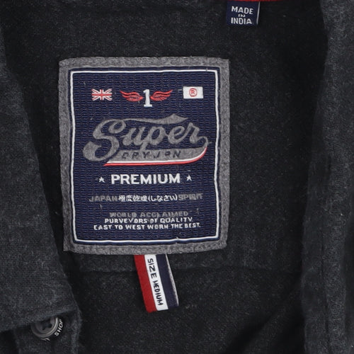 Superdry Men’s Black Flannel Button-Up Long Sleeve Casual Shirt Medium