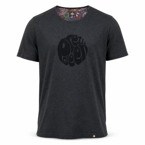 Pretty Green Men's Charcoal Cotton Crew Neck T-Shirt L Retro Paisley Trim